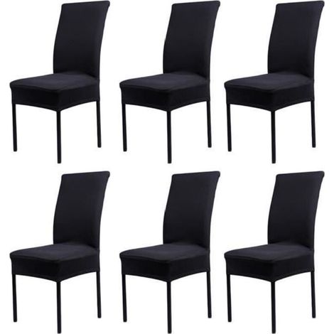Lot de 6 Housses de Chaise Extensibles Universelle - Moderne - Noir (1/3)