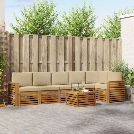 vidaXL Ecksofa Set mit Kissen 7 pcs Natur und Beige Massivholz Akazie (1/5)