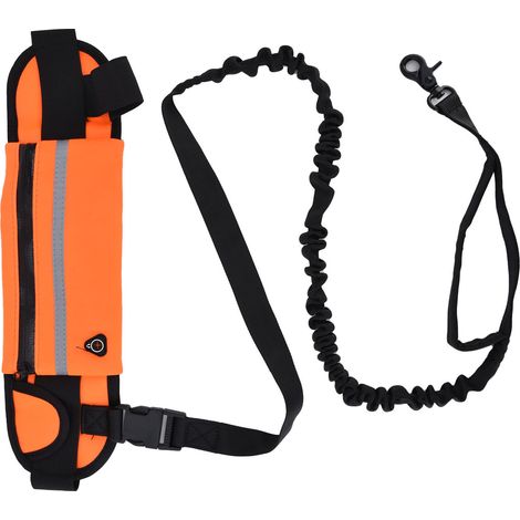 Freihändige Hundeleine mit abnehmbarer Reißverschlusstasche, reflektierendem Streifen, flexibler Hüftleine zum Spazierengehen, Orange (1/5)