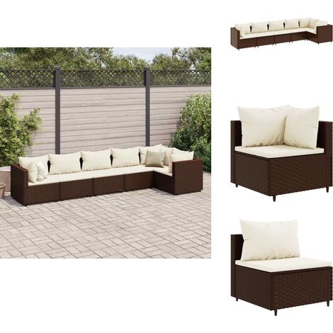 6-tlg. Garten-Lounge-Set mit Kissen Braun Poly Rattan - Gartengeset - Loungeset - Gartenmöbel - Rattan Möbel - Outdoor Möbel
