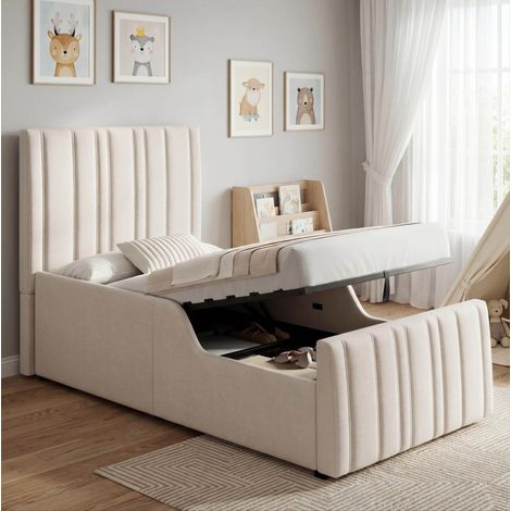 Cama infantil tapizada con gran almacenamiento beige OKMYHOME (1/5)