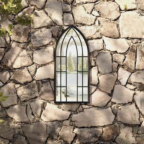 Miroir de jardin extérieur en fer et verre noir effet rouille 70 x 30 cm, 3.97kg - PANGIVO (1/5)