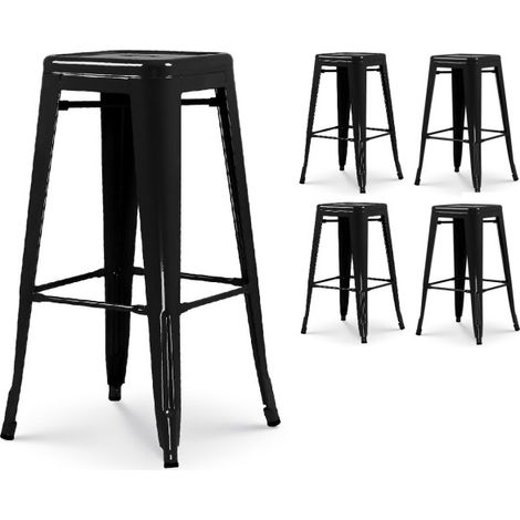 Set mit 4 Barhockern aus glänzendem schwarzem Metall im Industriestil - Höhe 76 cm (1/4)