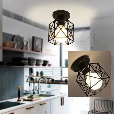 Fusion Lot de 2 Plafonnier Industrielle en Métal Cage Carré Luminaire E27 pour Salon Chambre Café Bar (1/4)