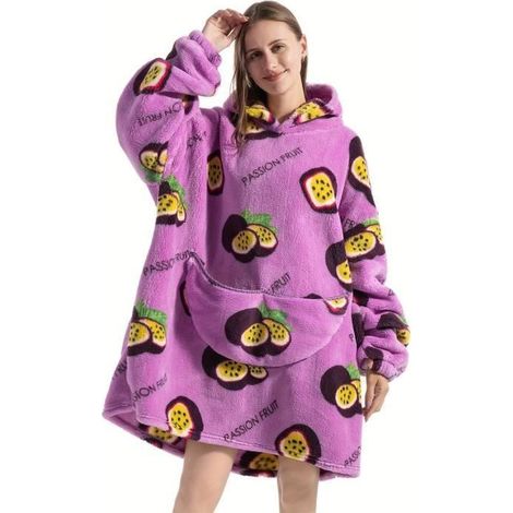 1 pièce Couverture Douillette, Sweat à Capuche Surdimensionné, Poche Kangourou, Fibre Synthétique, Usage Intérieur (1/4)