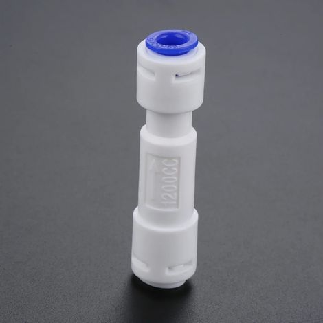 (1200cc - caractéristiques) 1 régulateur de débit d'eaux usées pour système d'osmose inverse, tuyau de 1/4" de diamètre extérieur, raccord rapide (1/5)