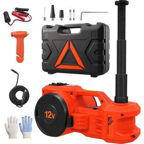 HOMCOM kit gato hidráulico eléctrico de 5t 12V, 155-450 mm, bomba aire, llave hexagonal, martillo de seguridad y maletín reflectante para suv y sedán (1/5)