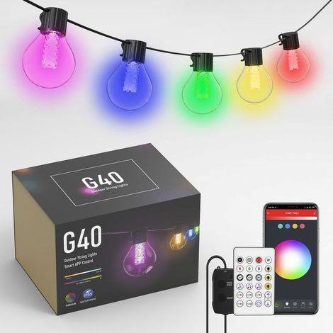 Lichterkette für den Außenbereich, 7,5 m LED G40 Lichterkette mit 25 Glühbirnen, wasserdichte Lichterkette für den Außenbereich, für Partys, Abende, Terrassen, Weihnachten, mit App, Fernbedienung und (1/5)