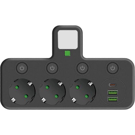 Prise de bureau murale avec interrupteur indépendant, port de chargement USB, multiprise, prise multicolore, adaptateur noir 1 vers 3. (1/5)