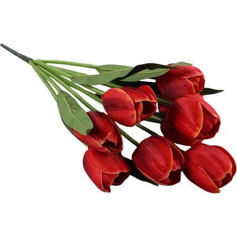 Bouquet di tulipani artificiali con 9 boccioli di fiori in plastica a stelo lungo, ideale per matrimoni, decorazioni per la casa e centrotavola nuziali (arancione).