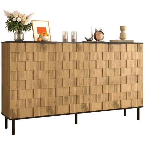 Buffet-Servant en style rustique avec 2 portes, meuble de rangement en panneaux de particules (MDF), pieds métalliques, pour salon ou entrée (1/5)