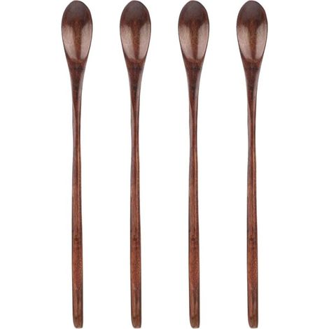 4 Pièces Cuillère en Bois de Cuisine,Cuillère Bois,Cuillère MielBois,Cuillère à Miel enBois Convient pour la Cuisine et la Dégustation,Cuillères à Café Longues - Pour Café,Thé,Soupes,Cuisine