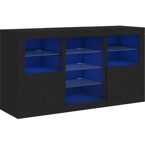 Credenza credenza cassettiera armadio portaoggetti organizer cucina soggiorno soggiorno con luci a LED 123 x 37 x 67 cm Nero 020030012