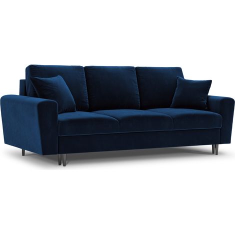 Canapé convertible + box 3 places en velours bleu roi (1/4)