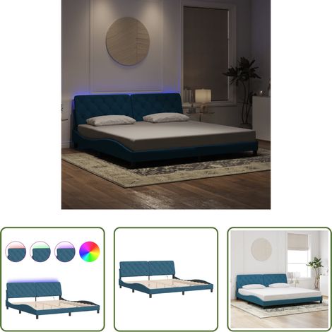 LED-Leuchten - Bettgestell mit LED ohne Matratze Blau 200x200 cm Samt (1/5)