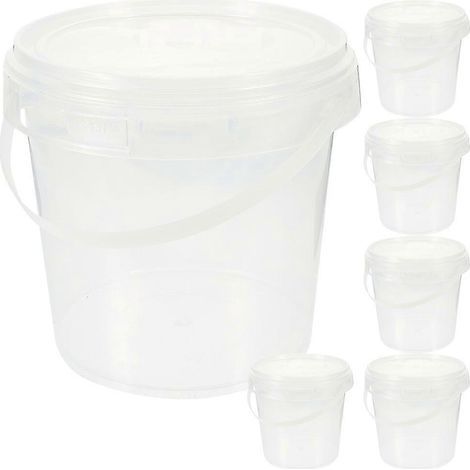 Set mit 6 transparenten Kunststoffbehältern mit Deckel, Eisbehältern und Vorratsdosen, runde Kunststoffeimer mit Griffen. – 12,1 x 11 x 9,5 cm – Transparent (1/4)