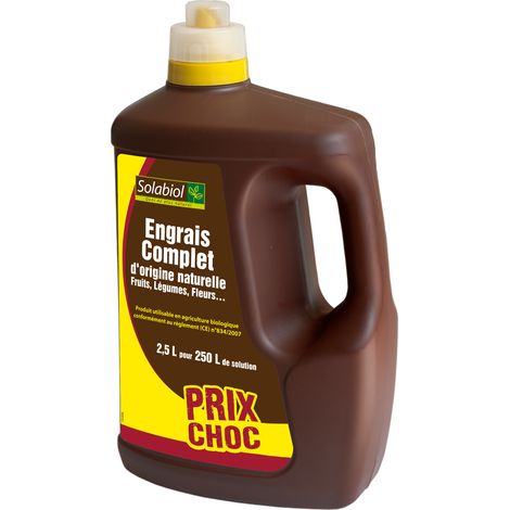 Engrais complet liquide 2,5L – Formulation équilibrée pour tous types de cultures – Utilisable en agriculture bio – Facile à doser – SOLICOMP25 – Solabiol (1/2)