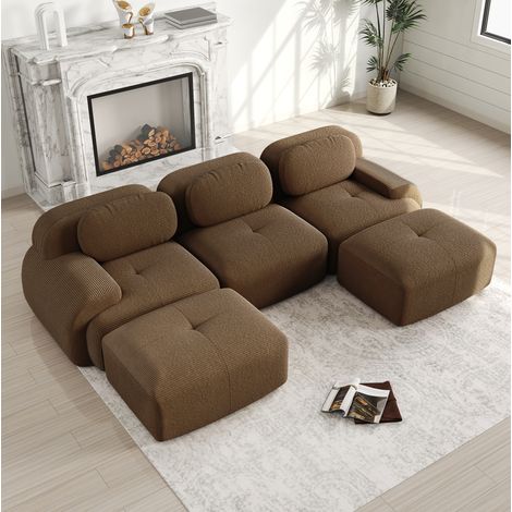 Sofá rinconera modular de pana marrón, sin montaje, 298 x 178 x 70 cm DESVIAE (1/5)