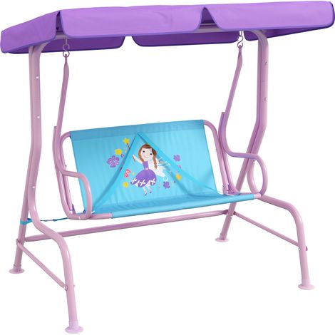 Two Seater Kids Garden Swing, Fairy Themed kids Swing Chair with Adjustable Canopy, Safety Belts for Outdoor Use (1/5)