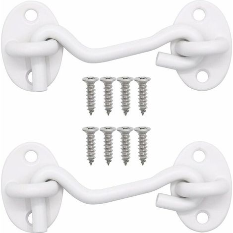 Crochet de (3inch) 2 Pièces pour Serrures Porte de Grange, Salle de Bain, Fenêtre, Porte Coulissante, Crochet Fermeture Porte Blanc Crochets avec oil de Porte Verrous et Boulons (1/5)
