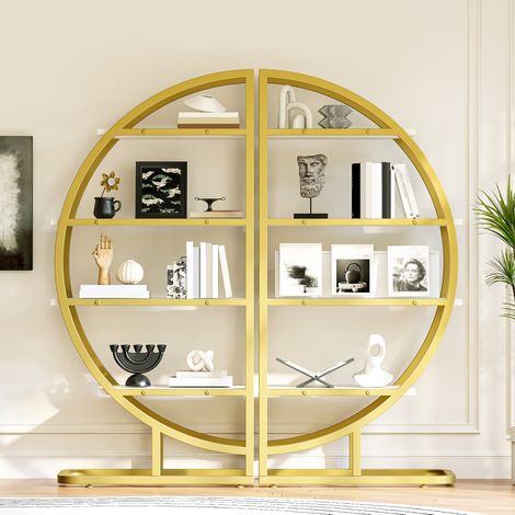 Estantería de pie modular de arco 120x30x130 cm con 4 baldas MDF blancas y marco dorado (1/5)
