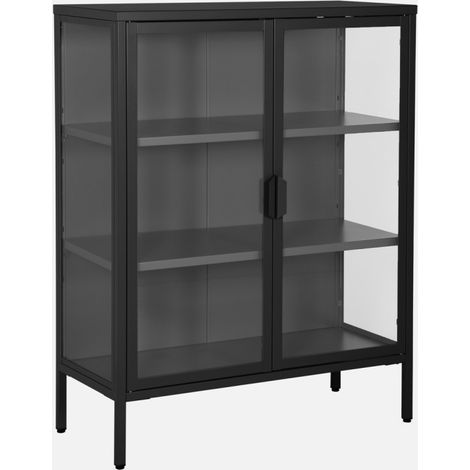Vitrina de acero y vidrio templado de 2 puertas, 80cm