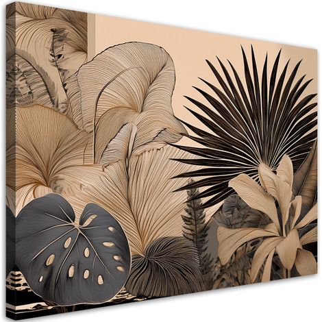 Tableau déco Feuilles de Monstera Palmiers Plantes Beige 100x70