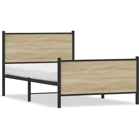 Lit simple Lit adulte Cadre de lit en métal sans matelas chêne sonoma 100x190 cm (1/5)