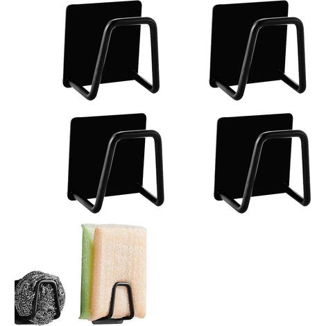 Porte-éponge – Porte-éponge pour évier de cuisine, porte-éponge autocollant en acier inoxydable – Pour éponges, brossage des dents, torchons – Lot de 4, Noir-Chrom