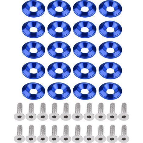 Kit d'habillage de baie moteur de boulon de rondelle de pare-chocs/aile en aluminium de 20 pièces bleu. (1/5)