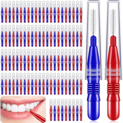 300 Stück Interdentalbürsten Zahnstocher Dentalbürsten Zwischenraum Zahnbürste Zahnzwischenraumbürsten Interdentalbürste Zahnseide Zahnstocher Reiniger Zahnreinigung Werkzeug (Rot & Blau) (1/5)