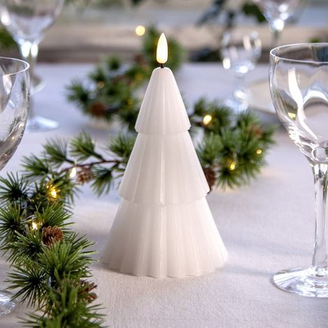 Echtwachskerze ,Flamme Grany', Tannenbaum mit Batterie + Timer, weiß, 12cm (1/5)