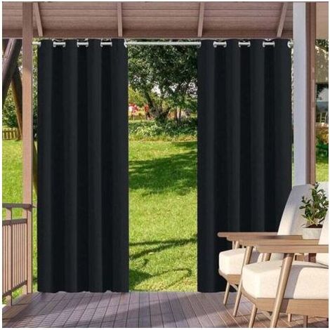 VURAHOME - Wasserdichter Outdoor-Vorhang, Isolierung/Schutz, 2 Stück, 132 x 213 cm, Schwarz, winddicht, UV-beständig, für Haushalt (Garten/Pavillon/Terrasse) (1/5)