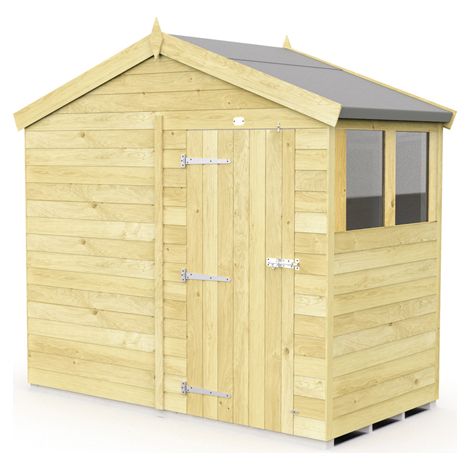 8 x 4 Feet Apex Shed - Single Door With Windows - Wood - L127 x W231 x H217 cm
