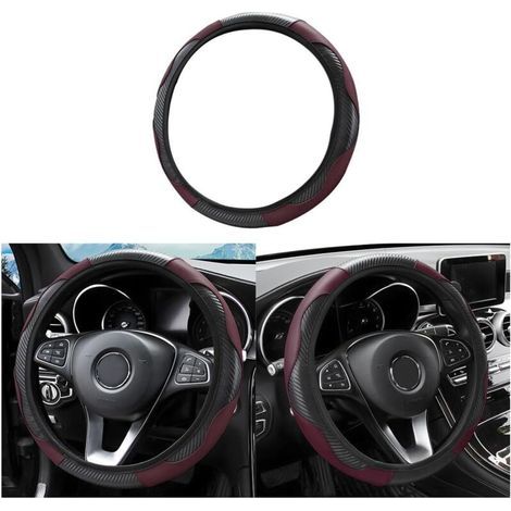 Universal Non-Slip Car Steering Wheel Cover, Diameter 37-38cm, Burgundy Leather (1/5)