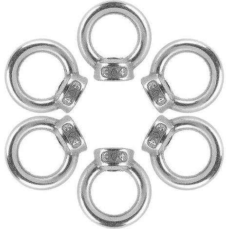 Lot de 6 écrous à œil M6 en acier inoxydable 304, anneaux de levage, filetage femelle, pour projets de bricolage et accessoires de connexion technique (1/5)