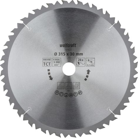 wolfcraft I Tischkreissägeblatt HM, Serie braun I 6742000 I Ø 315 mm, 28 Zähne, schnelle, grobe SchnitteI Sägeblatt I Kreissägeblatt (1/2)