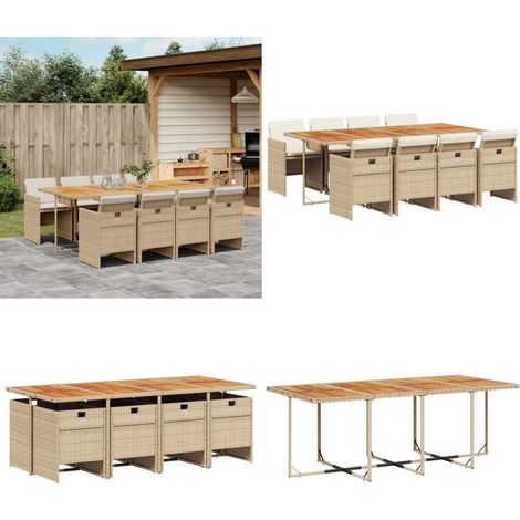 9-tlg. Garten-Essgruppe mit Kissen Beige Poly Rattan - Gartentisch - Esstisch - Gartenmöbel Set - Outdoor Möbel - Terrassenmöbel - Home & Living (1/5)