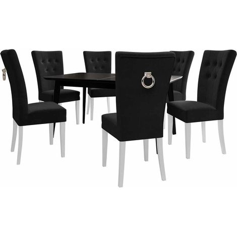 Conjunto de mesas y sillas para comedor Racine 144, Plata, 76x80x140cm, Diámetro: 0, Número de asientos: 6, Estilo: Clásicomoderno