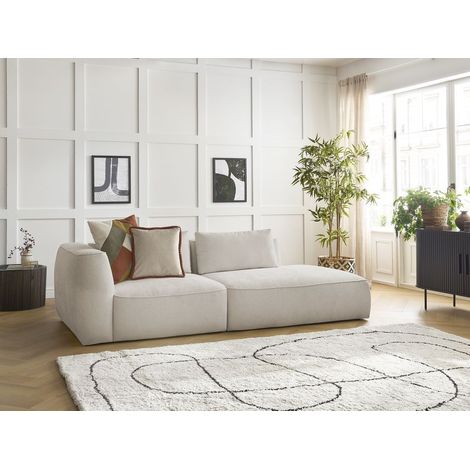 BOBOCHIC - Canapé droit fixe 3 places LEOPOLD tissu texturé Accoudoir gauche  Beige (1/5)