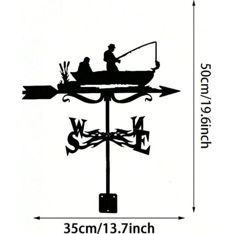 Wetterfahne aus Schmiedeeisen, Fischermotiv, Gartendekoration, Hof, Außenbereich, Windrichtungsanzeiger, Rasen-Set (1/4)
