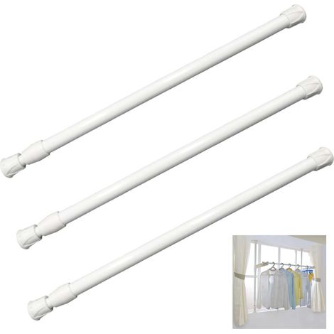 Lot de 3 petites tringles télescopiques pour rideaux, 30 à 50 cm, réglables, blanches, sans perçage, pour rideaux, armoire, étagère et comme tringle suspendue (1/5)