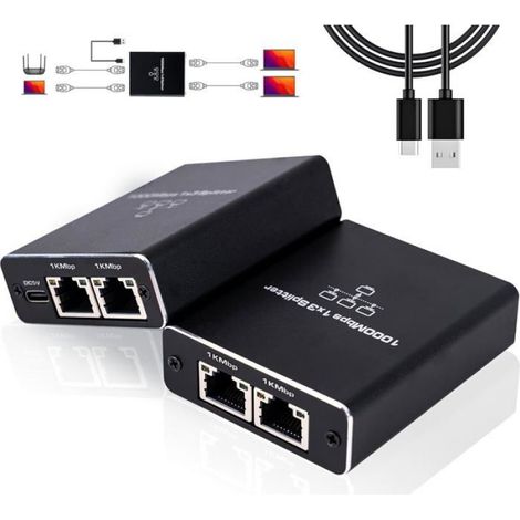 Switch Ethernet 3 Port, Switch RJ45 Splitter 1000 Mbps, Multiprise Ethernet RJ45 1 à 3 (1/5)