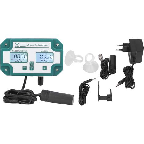 Tester Qualità Acqua 6-in-1 WiFi pH EC TDS – Monitoraggio in Tempo Reale con Allarme SMS, Scocca in ABS Robusto e Design Moderno – Ideale per Acquari Dolci e Marini (1/5)