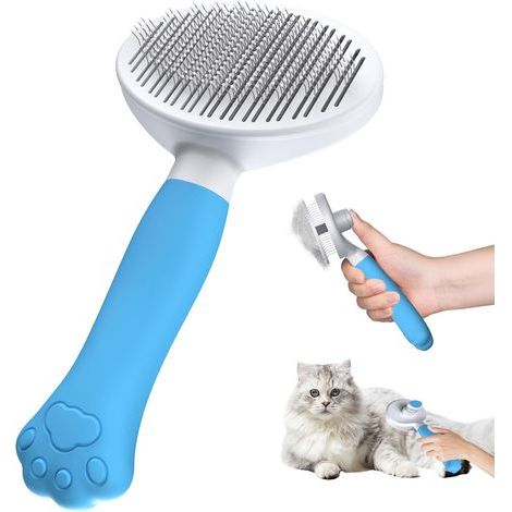 Katzenbürste – Hundebürste – Ergonomisches Krallendesign – Reinigung mit einem Klick für kurzes und langes Fell – Seeblau – 19 x 10 cm (1/5)