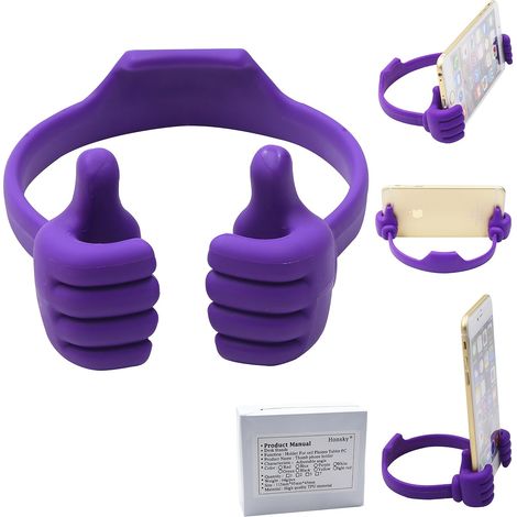 Support de support de téléphone portable avec pouce levé, support de tablette pour bureau, smartphone, téléphone portable, tablettes – Universel réglable flexible, violet (1/5)
