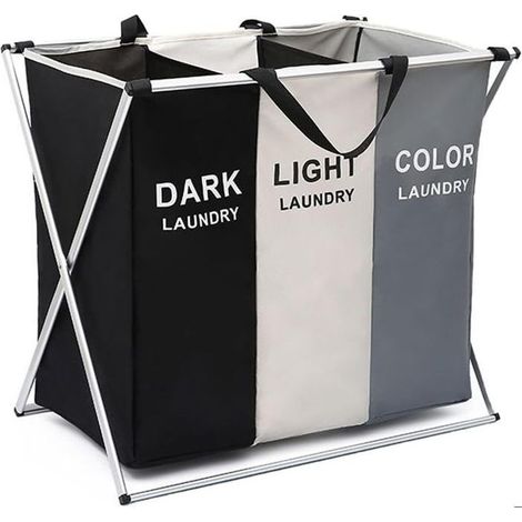 - Panier à Linge Pliable Triple Corbeille à Linge 3 Sacs Amovibles (155L) 68x38x60cm (Gris Blanc Noir) (1/4)