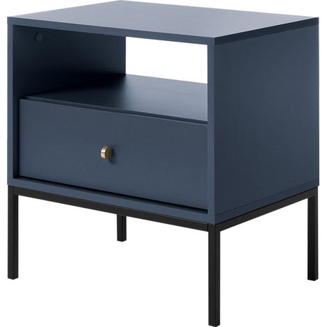 Selsey MONNE - Nachttisch Nachtschrank im Vintage-Stil mit Schublade, Dunkelblau (1/4)