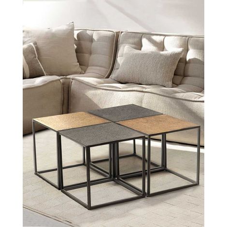 Domino - Table basse carrée en métal bicolore noir et doré (1/5)