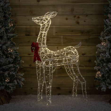 1.24m Light up Acrylic Christmas Deer Decoration with Red Bow and 880 Warm White LEDs (1/5)